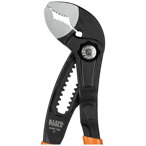 3 Piece Quick Adjust Klaw Pump Pliers Set With V Jaw And Hardened Teeth For Maximum Torque showing curved jaw detail