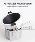 Slick 7Pack LED Recessed Downlight adjustable angle design showing 30° tilt for versatile lighting in interiors.