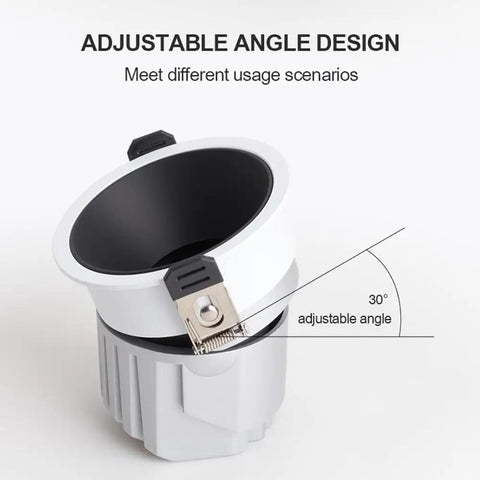 Top Notch Led Recessed Downlight Featuring Adjustable Angle And High Cri 98 For A Really Bright Look showing 30° angle adjustment feature.