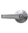Elan Bedroom And Bathroom Privacy Door Lever With Inside Push Button Auto Unlock And Outside Pin Key Satin Chrome Finish