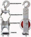 Rugged Heavy Duty Cable Pulley Cast Aluminum Wheel Wear Resistant Sheave Two Fixing Methods Safety Lock Hook