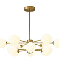 Modern Sputnik Chandelier Pendant Light With Darn Polished Copper Arms And Soft White Glass Shades Sweet Height Adjustable Design E27 Base Standard Bulbs Top Shelf Illumination For Home, featuring nine round glass shades.