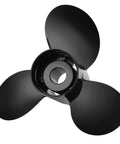 Aluminum Boat Propeller 12 and Three Quarter Inch Diameter 21 Pitch 3 Blades Right Hand Rotation 15 Spline Backup Replacement for Mercury Outboards 40 140HP OEM 48 77348A45 Hub Kits Included. Black finish, overhead view showcasing three blades.
