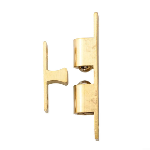 Rock Solid Double Adjustable Brass Ball Catch For Cabinet Doors And Cupboards, Gold Tone Roller Latch With Tension Spring, 60mm side view