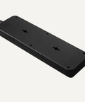 Slick Black Heavy Duty 12 Outlet Surge Protector Power Strip With 8 Foot Extension Cord And 4000 Joules Burst Guard shown from above, emphasizing flat design.
