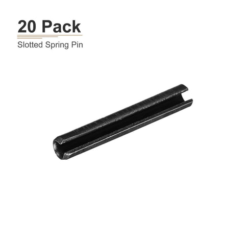 Slotted Spring Pin 3.3mm By 20mm Carbon Steel Roll Pin Black 20 Pack, durable dowel fastener for DIY projects and machine work.