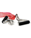 Soft Foam Grip Handles For Resistance Bands And Tubing with ergonomic design and secure buckle, shown in black with attached resistance band.