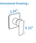 Dimensional drawing of Wall Mount Shower Valve Rough-In Kit With Single Handle Tub Shower Mixer, showing 3.94x4.33 inches.