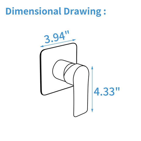 Dimensional drawing of Wall Mount Shower Valve Rough-In Kit With Single Handle Tub Shower Mixer, showing 3.94x4.33 inches.
