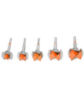 Kickass Forstner Drill Bits With 7mm Round Shank And Razor Sharp Carbide Edges cuts smooth as butter through hardwood plywood, set of five.