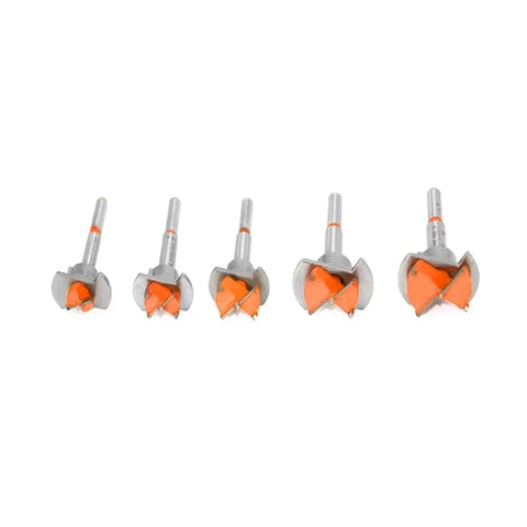Kickass Forstner Drill Bits With 7mm Round Shank And Razor Sharp Carbide Edges cuts smooth as butter through hardwood plywood, set of five.