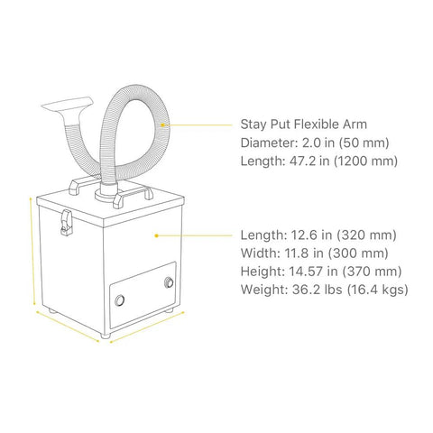 Dimensions and design of Three Stage Soldering Fume Extractor With HEPA And Activated Carbon Filters, 135W Pro Grade Dust And Gas Purifier