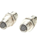 Pair of M12 A Code 8 Pin Female To Female Bulkhead Connector IP67 Waterproof Circular Receptacles