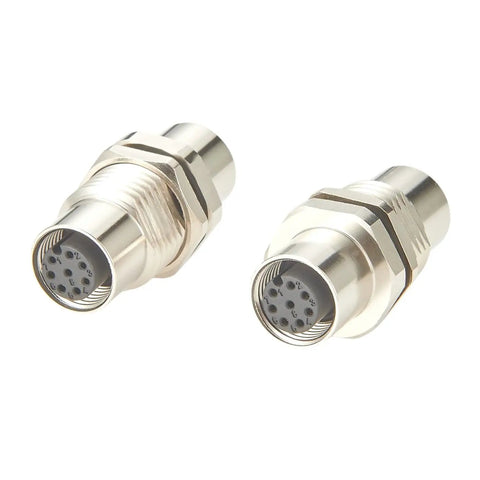Pair of M12 A Code 8 Pin Female To Female Bulkhead Connector IP67 Waterproof Circular Receptacles