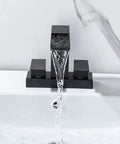 4 Inch Centerset Vanity Sink Faucet With Dual Handle Waterfall Spout Three Hole Basin Mixer Dope Matte Black Finish