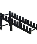 Slick Floor Standing Tile Display Rack, Sturdy 10 To 12 Layer Wood Sample Organizer For Flooring And Building Materials, Easy Assembly Space Hogger Killer For Showrooms, black steel frame.