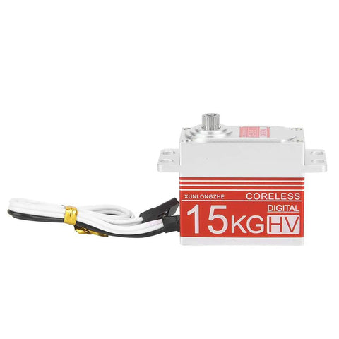 Hardcore 15Kg Digital Steering Servo Built Different Kickin It With A Savage Coreless Brushless Motor And Beefy All Metal Gears For Rc Car Truck Builds In Scarlet, showing side view with connector wire.