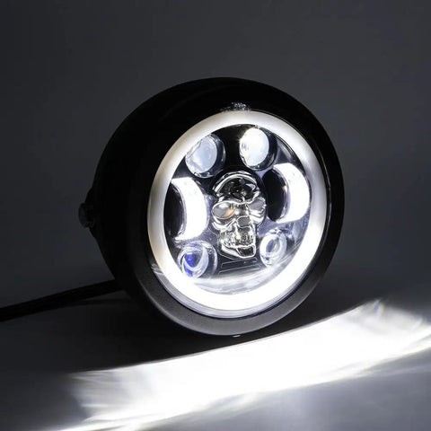 5.75 Inch Round LED Motorcycle Headlight With Mounting Brackets, Front Headlamp With DRL High Low Beam For Cafe Racer Style D