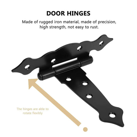 Beefed Up Heavy Duty Gate Hinges For Wood Gates T Post Hinges Black Fence Kit, 6 Inch 2 Pack Shed Door Hardware, shown in detail
