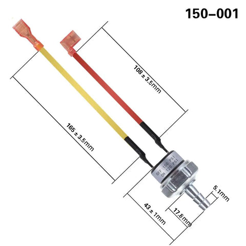 Air Pressure Switch 120 PSI To 150 PSI For 120V AC Air Compressors, Auto On At 120 PSI And Off At 150 PSI, dimensions shown