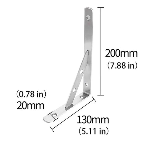 Heavy Duty Stainless Steel L Bracket For Wall Shelves Rock Solid Corner Brace 200mm height by 130mm width support