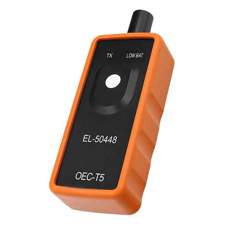 Universal Car TPMS Relearn Tool For Tire Pressure Sensor Activation And Reset, Built Tough Abs Housing in orange color.