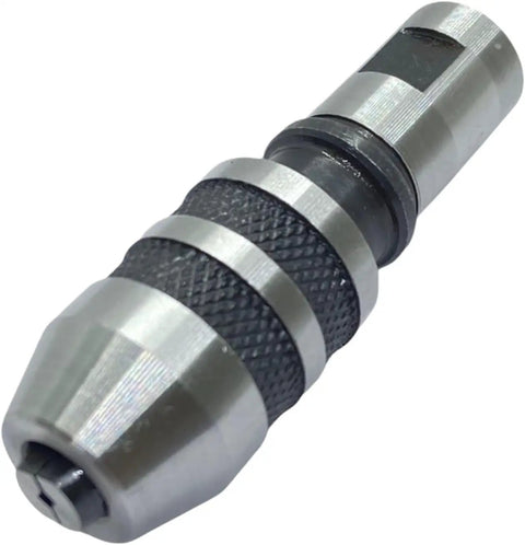 Heavy Duty MT2 Lathe Tailstock Tap And Die Holder Set Floating Design Sliding Action Precision Threading Kit For Inch Button Dies 13 16 and 1 Inch Great For Machinists Making Sweet Threads On Any Lathe Machine. MT2 steel tap and die holder for lathe tailstock, angled view