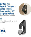 Type 2 Compact Drop Down Fix for 90 Degree Panel Connection, black drop-down mechanism and button connector