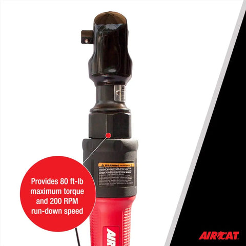 Compact Three Eighths Inch Air Ratchet Wrench With 80 Ft Lbs Torque And 200 RPM Ergonomic Grip Quiet 84 dBA Close Up View