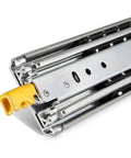 Heavy Duty 3 Section Drawer Slides With Lock Solid Steel Ball Bearing Runners Full Extension Track Smooth Operator Glide For Shops Heavy Hitter Crushes Weight Up To 440 Lbs 76 Inch Pair showing a close-up view of a smooth operator glide mechanism.