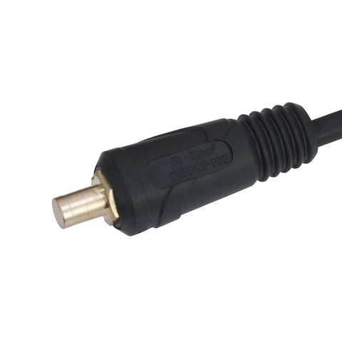 Heavy Duty Five Hundred Amp Fifteen Foot Two Gauge Pure Copper Ground Clamp Cable With Rock Solid Steel Jaw Grips And Quick Connect Hooks For Stick Arc MIG TIG Welders And Plasma Cutters Built Like A Tank For Any Backyard Shop Session close-up of the connector end.