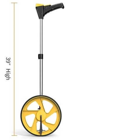 No Sweat Two Pack Foldable Digital Measuring Wheels With Remote Display, 39 inch tall with yellow wheel and telescopic pole.
