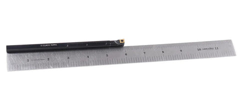 3/8 Inch By 6 Inch Overall Length Indexable Boring Bar With CCMT21.5 Carbide Inserts next to a ruler for scale