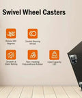 Cofufu low-profile plastic caster wheels, 1-in black, 4-pack installed on a cabinet
