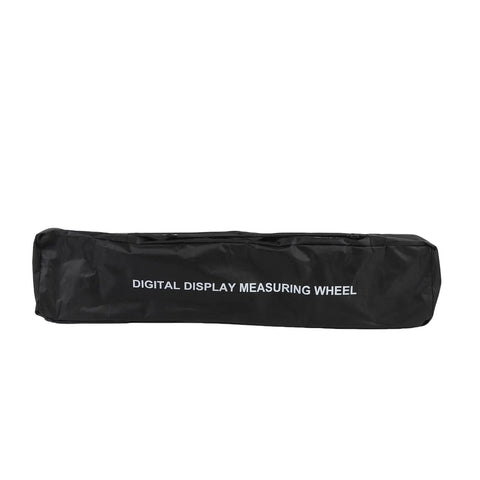 Distance Measuring Wheel Ergonomic Folding Design with Digital Display in a black carrying case with zipper.