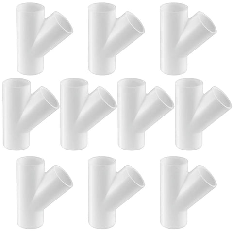 Ten Three Quarter Inch PVC Wye 3 Way Pipe Fittings Socket To Socket Leak Free for Faucets Hoses and Drip Irrigation Systems