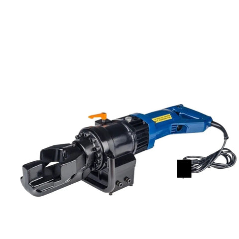AOXHUGB Portable Electric Hydraulic Rebar Bender Machine Fast Five Second Steel Bar Bending Tool side view with power cord.