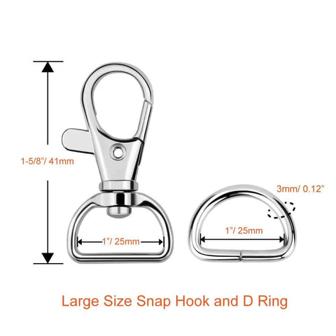 Legit Heavy Duty Swivel Snap Hooks And D Rings With 1 Inch Openings shown in a large size, 1 inch, zinc alloy material for DIY projects.