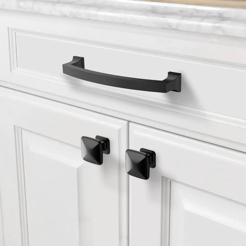 Smooth Glide 10 Pack Matte Black Cabinet Handles 5 Inch Center To Center Kitchen Drawer Pulls Fits Like A Charm on white cabinets.