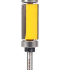 High Performance Dual Bearing Flush Trim Router Bit Featuring Top Shelf Tungsten Carbide Teeth, 38mm tall, 19mm wide, 6mm shaft.