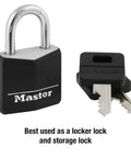 1-3/16 Inch Wide Covered Aluminum Keyed Padlock In Black With Vinyl Cover and keys, designed for lockers and storage security.