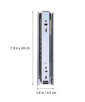 Rock Solid Steel Ball Bearing Drawer Slide Silent Telescopic Rail With Slick Glide Action Heavy Duty Cabinet Runner Pair measuring 7.9x1.8 inches.