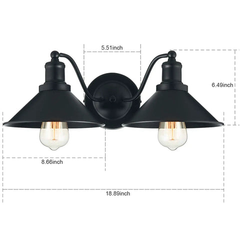 Two Light Vanity Wall Sconce In Oil Rubbed Black Finish, Vintage Modern Industrial Farmhouse Style For Bathroom And Kitchen