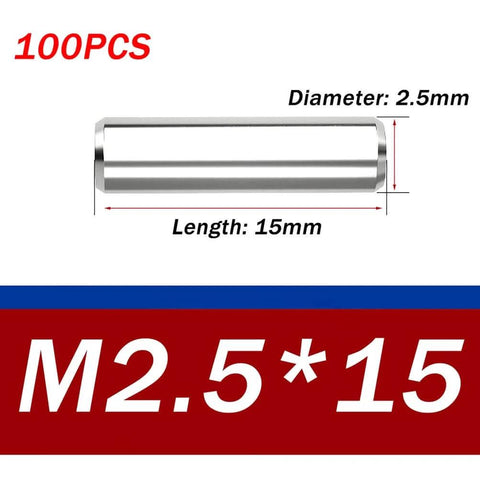 304 Stainless Steel Dowel Pins Precision Ground Alignment Pins For Machinery Fixtures Molds And Engineering Tight Fit Dowels 2.5X15MM 100 Piece Set For CNC Auto Shop Tooling Woodworking And 3D Printing