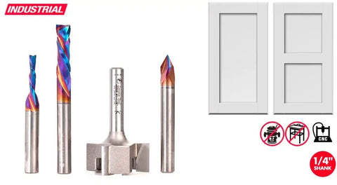 Tough Built Four Piece Router Bit Set For Making Shaker Cabinet Doors And Smooth Mdf Work, 1/4" Shank Solid Carbide Cutters