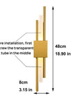 Dimensions of the NICRX 2 Pieces Modern Gold LED Wall Sconce, 48cm tall, showing geometric design and installation instructions.