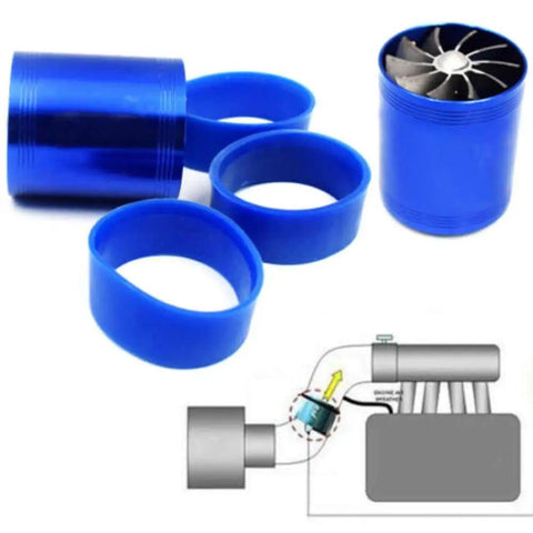 Turbo Air Intake Booster With Dual Turbine Design, Gas Saver Fan, And High Speed Supercharger That Fits 65mm To 74mm Hoses