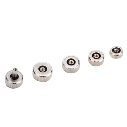 Stainless Steel Watch Crown And Stem Replacement Kit with multiple crown sizes, durable pro grade parts for easy watch repair.