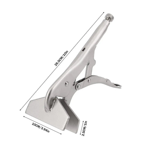 2 Piece 10 Inch Locking Sheet Metal Clamps Heavy Duty Carbon Steel Welding Vise With Lock It Down Adjustable Jaw shown from the side