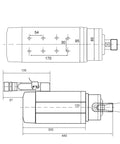 High Performance CNC Milling Spindle Motor 9.0KW Air Cooled ER32 Chuck 18000 RPM detailed technical drawing with dimensions.